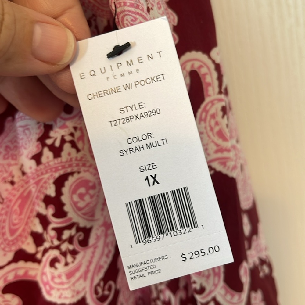 Equipment Femme 100% Silk Button Down Blouse Cherine with Pocket Syrah Multi 1X - Picture 6 of 14
